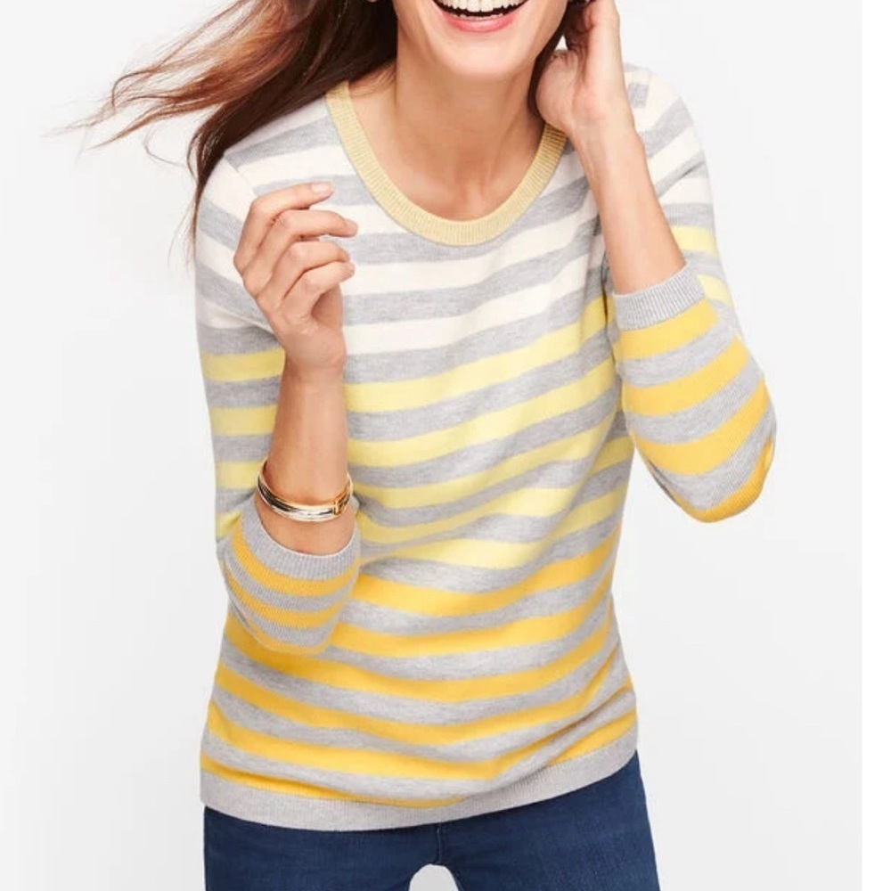 Talbots Women’s Size 2X Gray Yellow Striped 3/4 Sleeve Pullover Sweater Ombre